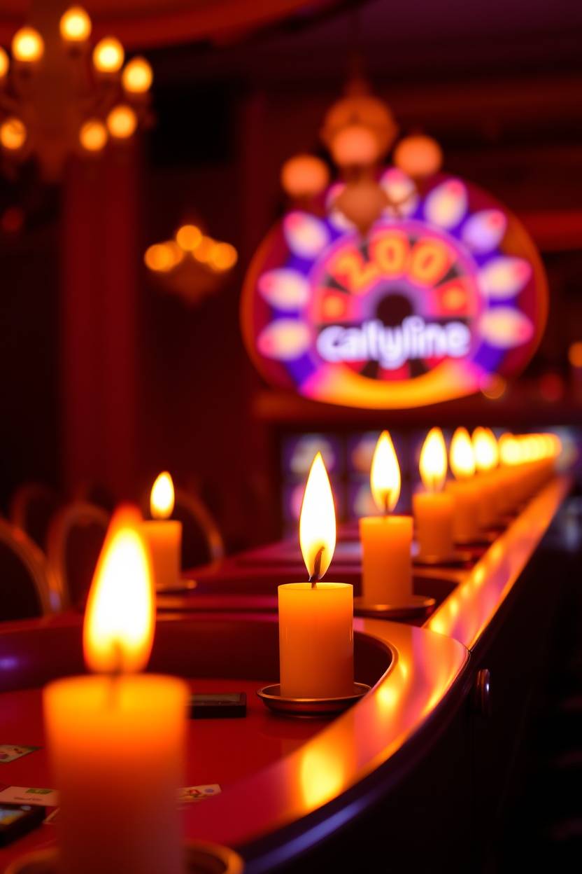 A high-resolution stock photo showcases Casino slot online bathed in warm candlelight, offering a commercial, professional quality image with flickering flames and a warm glow